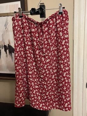 L.L. Bean Red Midi Skirt with White Floral Print